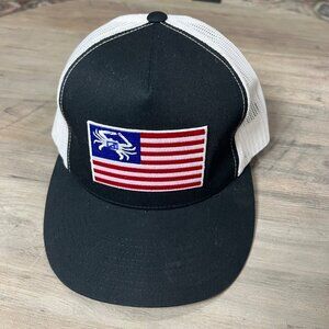 Crab Flag Trucker Hat Black & White Mesh Adjustable Snapback Patriotic Design